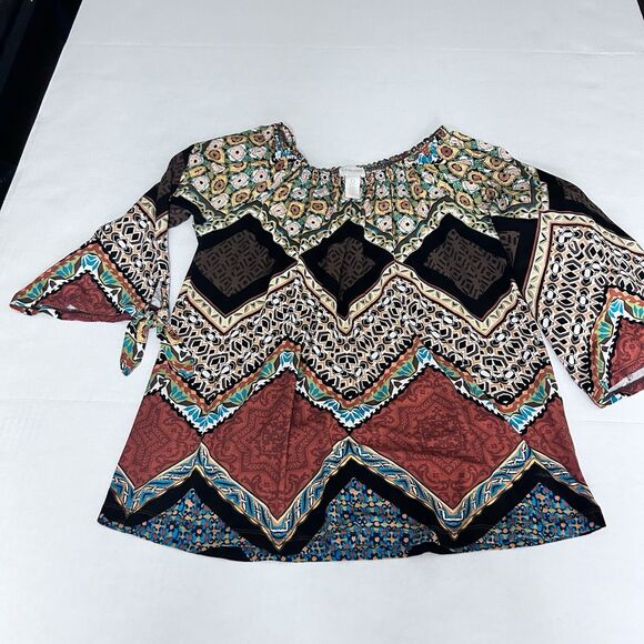 Chico’s Women’s Boho Flared Tied Sleeve Size 0 Top Can Be Worn Off Shoulder - Picture 5 of 11